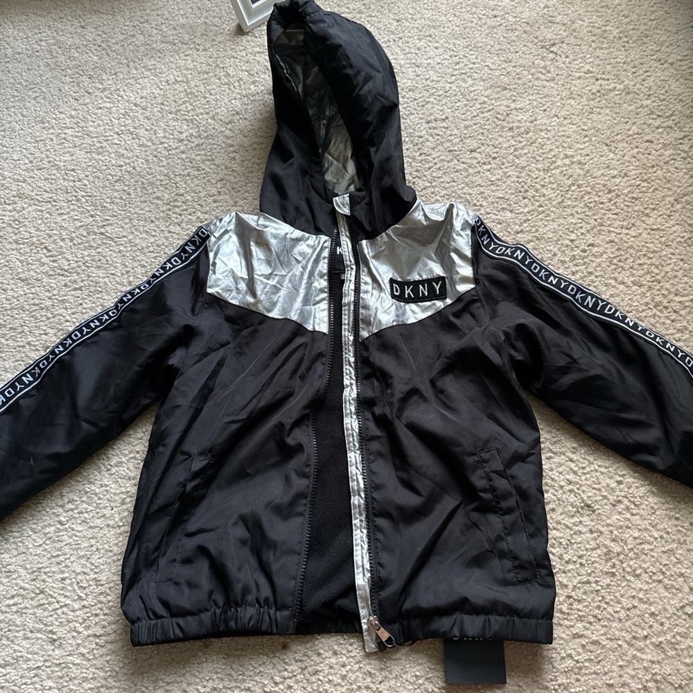 DKNY Kids Black and Silver Hooded Jacket